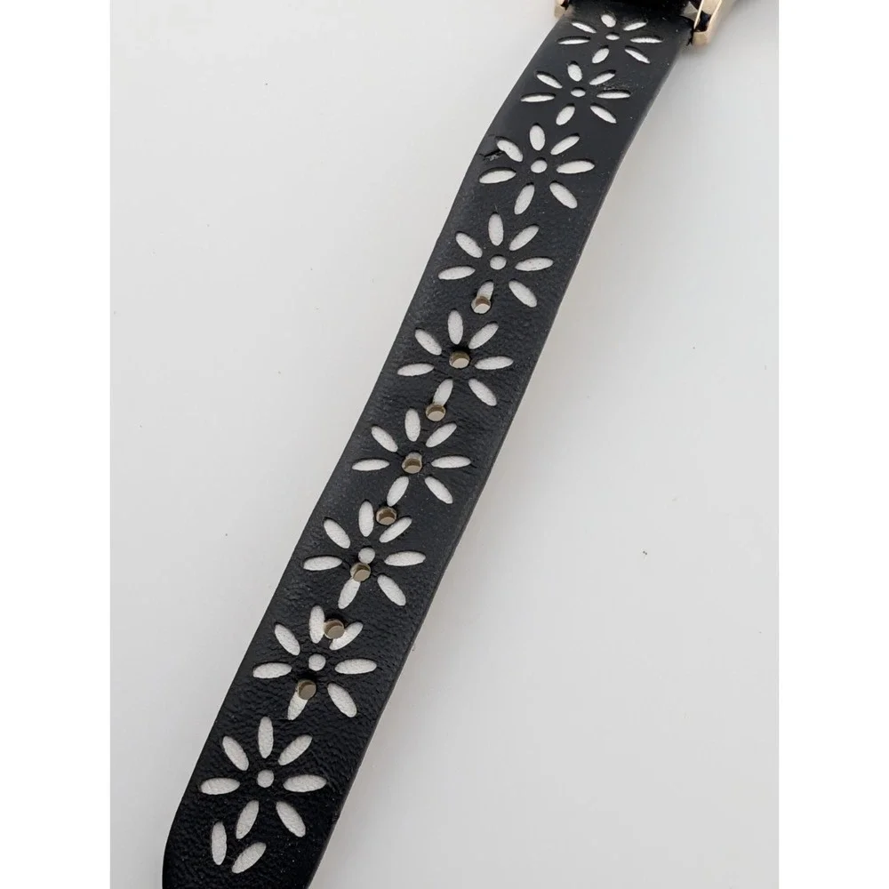 Time & Tru Watch Women MOP Dial Crystal Accent Black/White Floral Band- Working